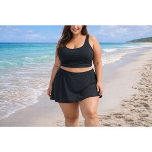 Mynah Swim Womens Swimwear Skirt Plus Size 24W Black Pantie Attached Skort Beach